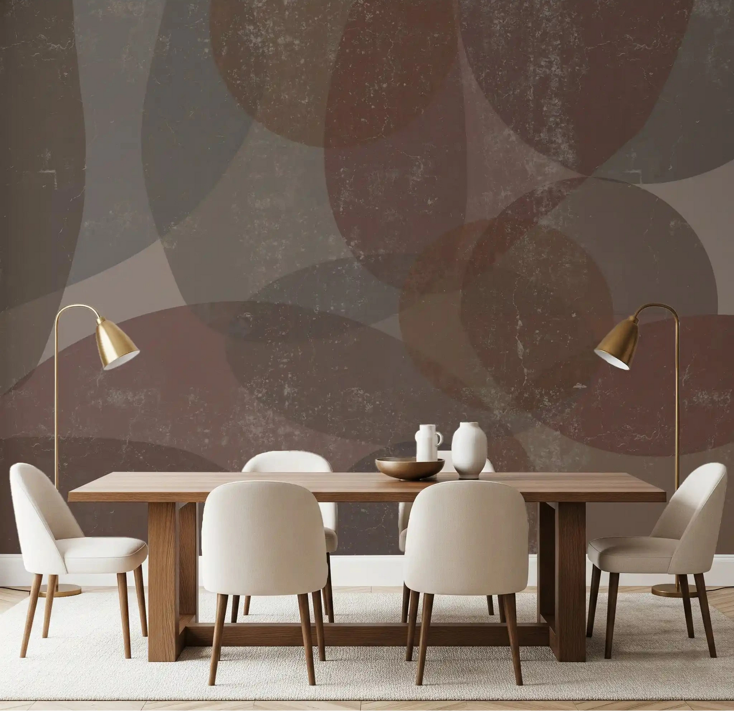 Abstract pebble shapes warm a dining room in this earthy wall mural GD10868
