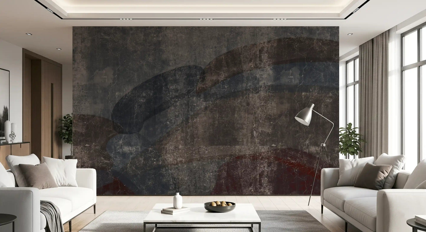 Moody curved slate spread over a lounge nook on the rustic wall mural, GD10869

