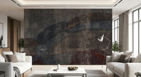 Moody curved slate spread over a lounge nook on the rustic wall mural, GD10869
