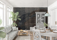 Grey concrete tones filling a Dining room  via the curvilinear wall mural, GD10869
