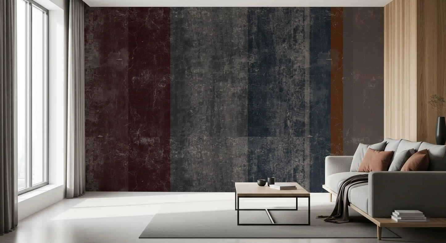Rugged block wall mural tracing rust stripes down a hallway GD10870
