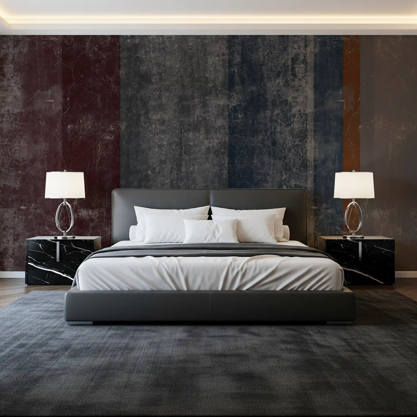 Weathered concrete wall mural with rust stripes in a Bedroom GD10870
