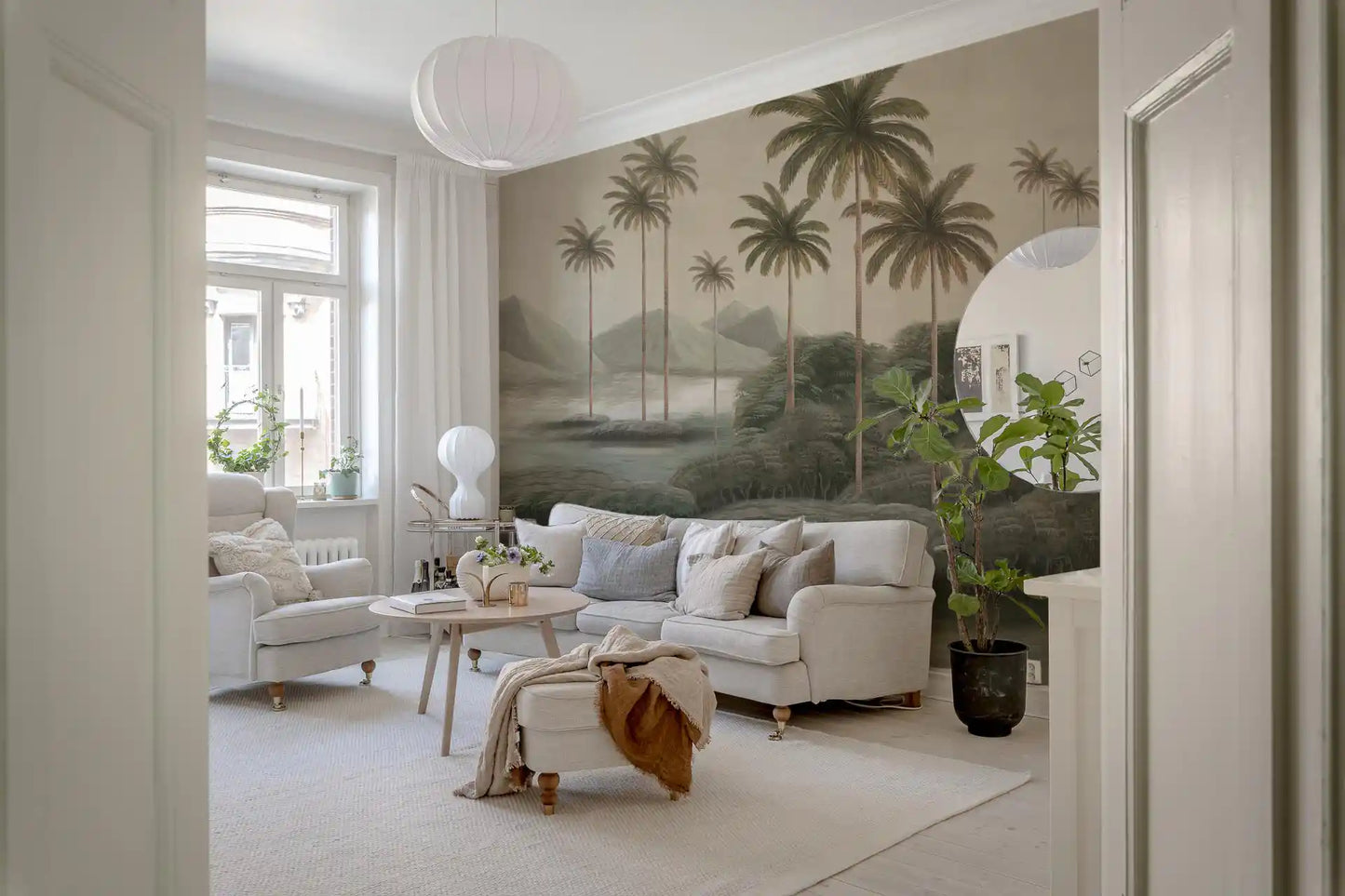 Chinoiserie Tropical Wetland Scenic Wall Mural