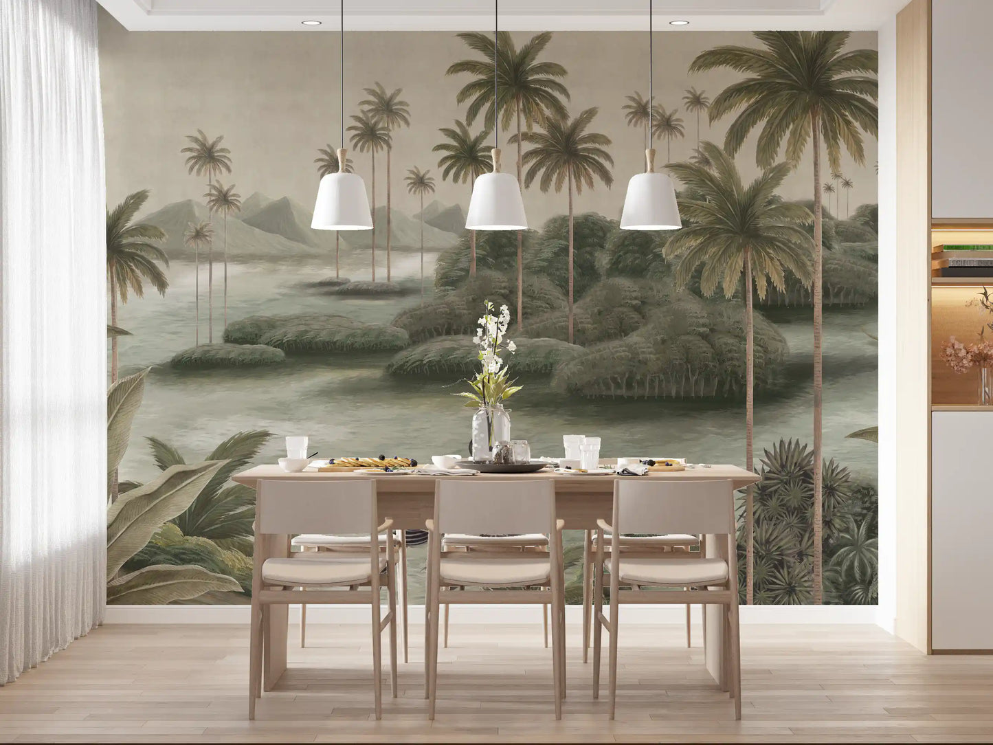 Chinoiserie Tropical Wetland Scenic Wall Mural