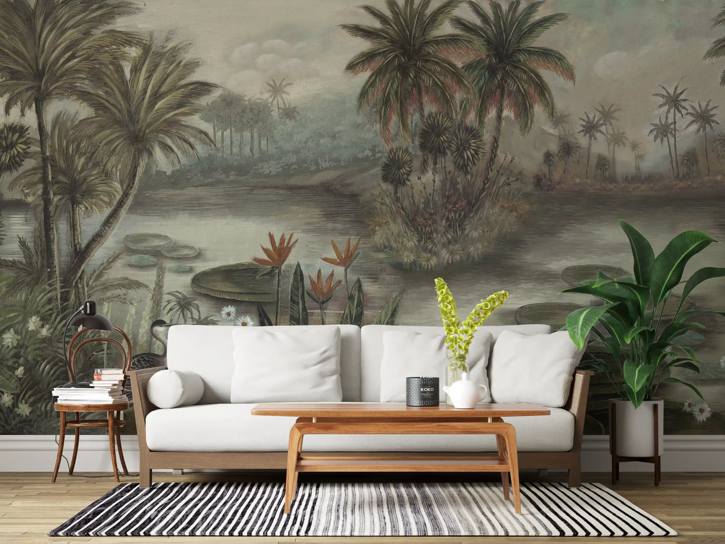 Vintage Tropical Lagoon Scenic Wall Mural