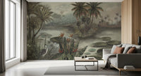 Vintage Tropical Lagoon Scenic Wall Mural