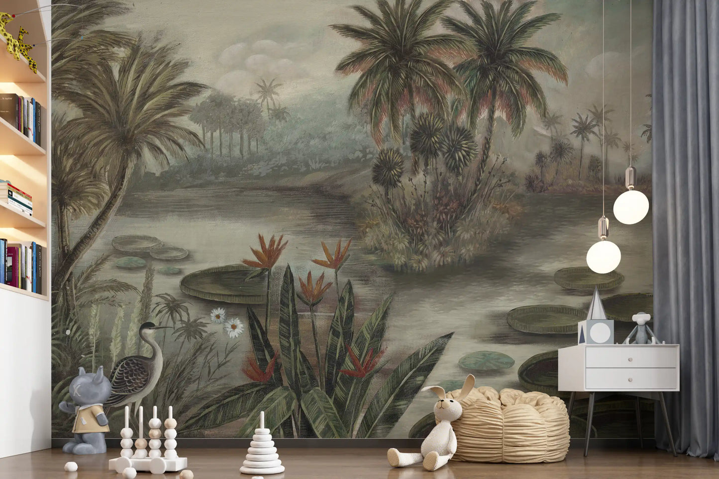 Vintage Tropical Lagoon Scenic Wall Mural