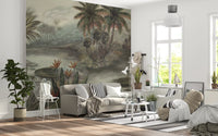 Vintage Tropical Lagoon Scenic Wall Mural