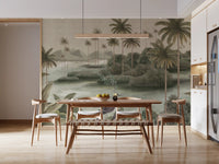 Vintage Chinoiserie Palm & Heron Wall Mural