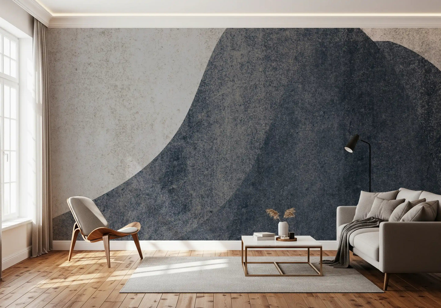 Slate and Stone Textured Abstract Waves Wall Mural