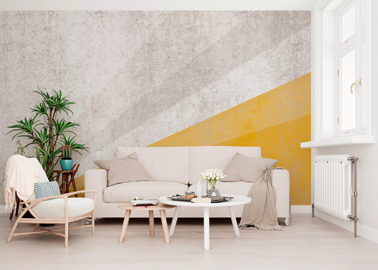 Modern Ochre and Textured Gray Geometric Wall Mural