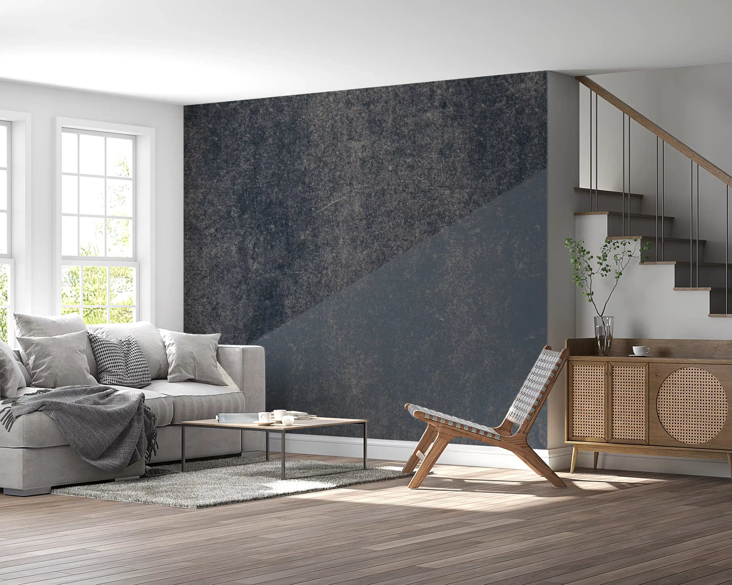 Charcoal and Steel Blue Diagonal Wall Mural