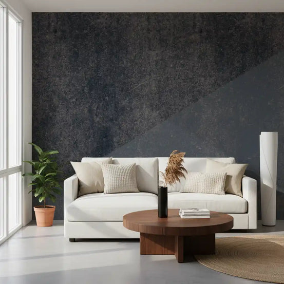 Charcoal and steel blue diagonal wall mural in a modern living room GD10882
