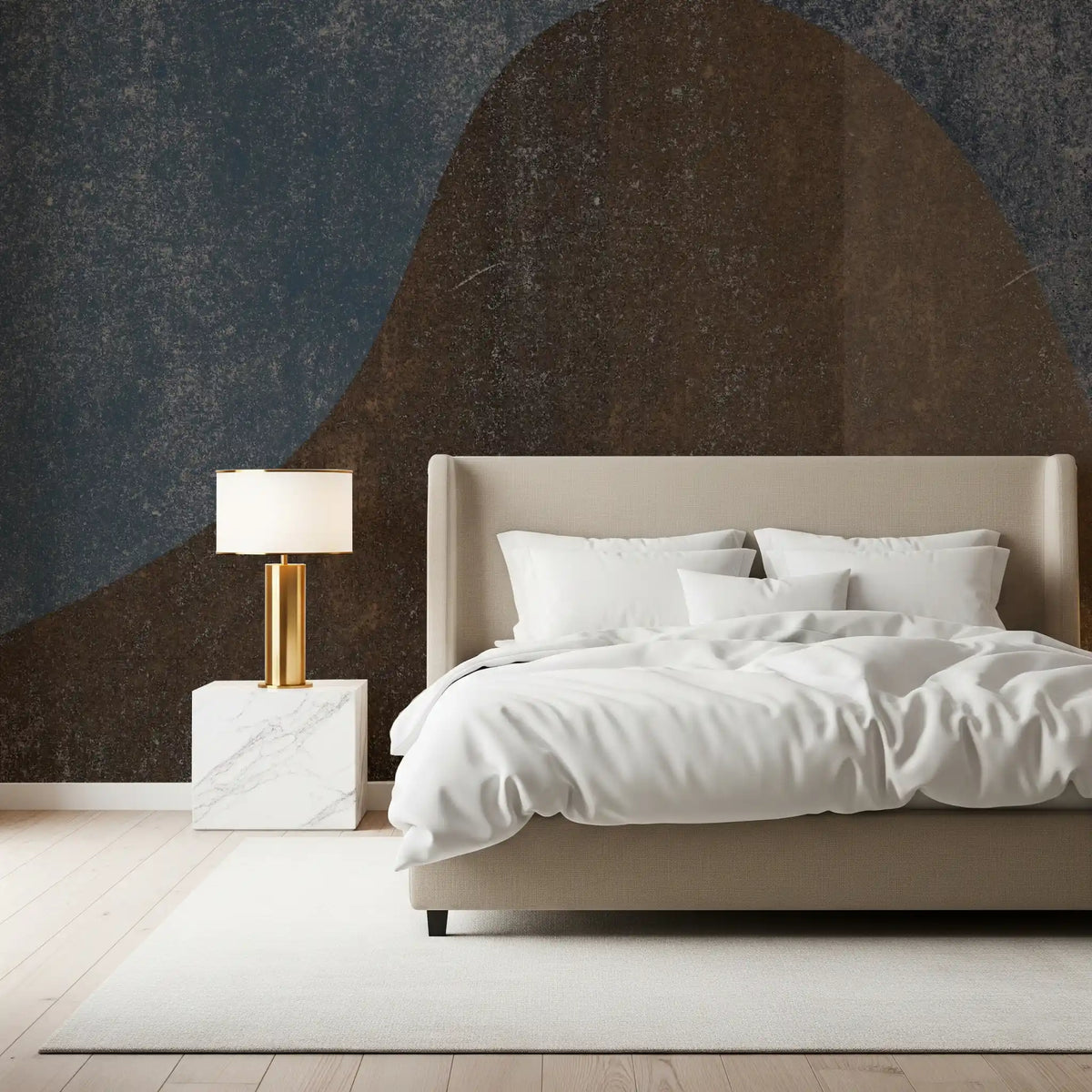 Rustic dune wall mural calming a bedroom with slate and brown curves, GD10886
