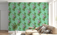 Heron in the Pink Lotus Garden on jade Wallpaper⁠