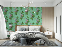 Heron in the Pink Lotus Garden on jade Wallpaper⁠