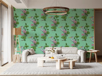 Heron in the Pink Lotus Garden on jade Wallpaper⁠