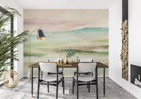 Impressionist Sage and Blush Mountain Mural Wall Mural