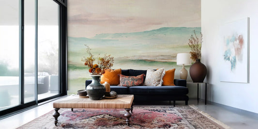 Impressionist Sage and Blush Mountain Wall Mural