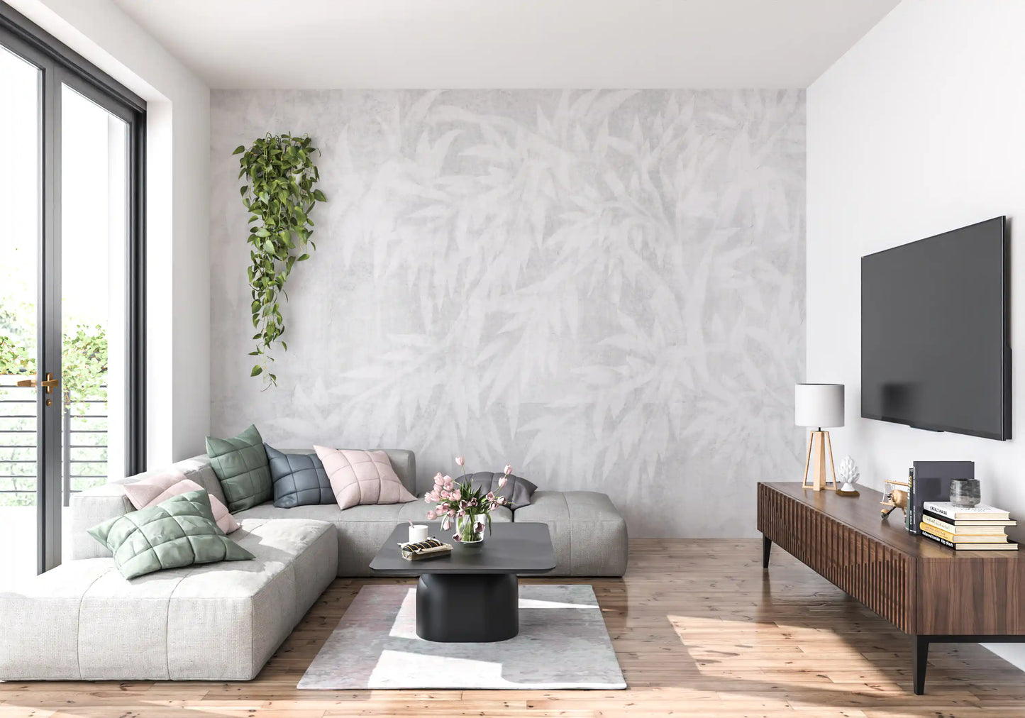 Pale Alabaster Foliage Textured Wall Mural