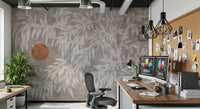 Rustic Japandi Sun and Foliage Wall Mural
