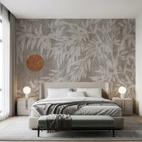 Rustic Japandi Sun and Foliage Wall Mural