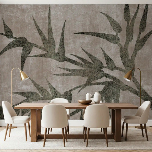 Moss green bamboo wall mural styling a calm dining room GD10898



