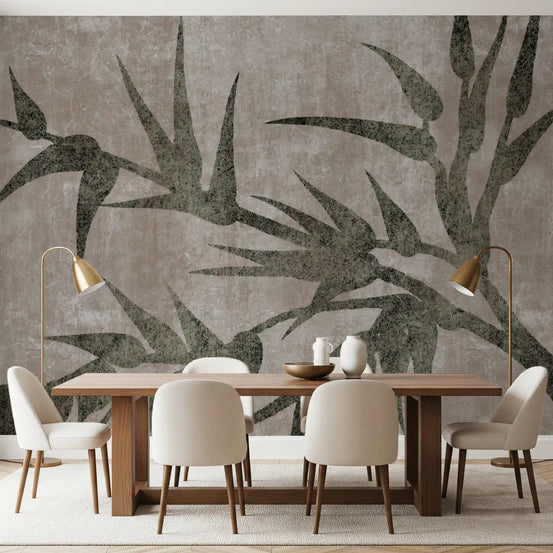 Moss green bamboo wall mural styling a calm dining room GD10898



