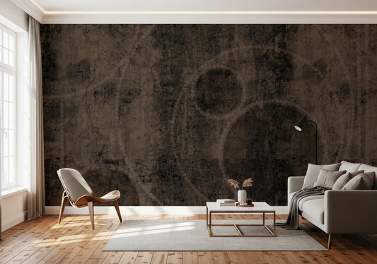 Distressed Charcoal and Sepia Stone Wall Mural