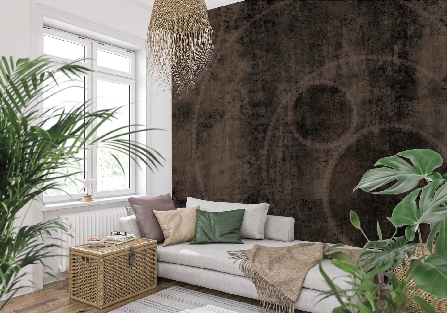 Distressed Charcoal and Sepia Stone Mural Wall Mural