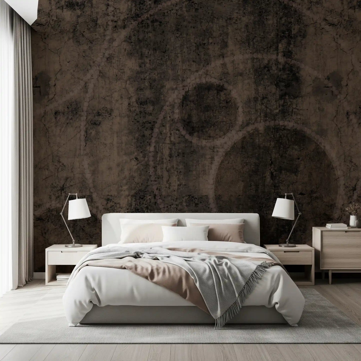 Distressed Charcoal and Sepia Stone Mural Wall Mural