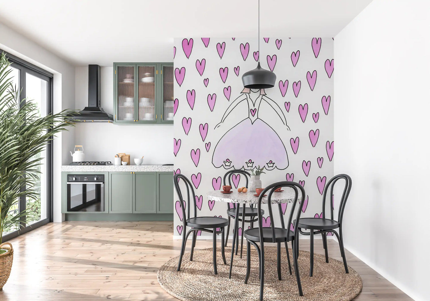 Sweet Ballerina and Pink Hearts Whimsical Wallpaper Wall Mural