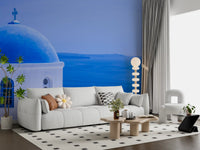 Aegean Serenity: Santorini Blue Dome Wall Mural