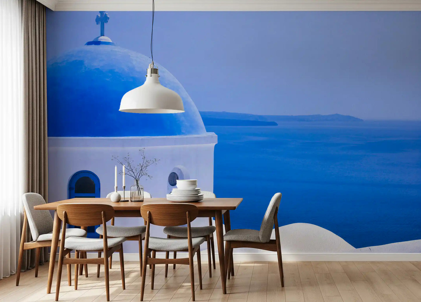 Aegean Serenity: Santorini Blue Dome Wall Mural