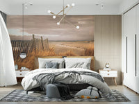 Golden Dunes and Rustic Coastal Fence Wall Mural