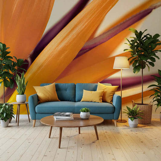 Tropical orange feature glowing in a lounge, Vibrant Bird of Paradise wall mural GD10912
