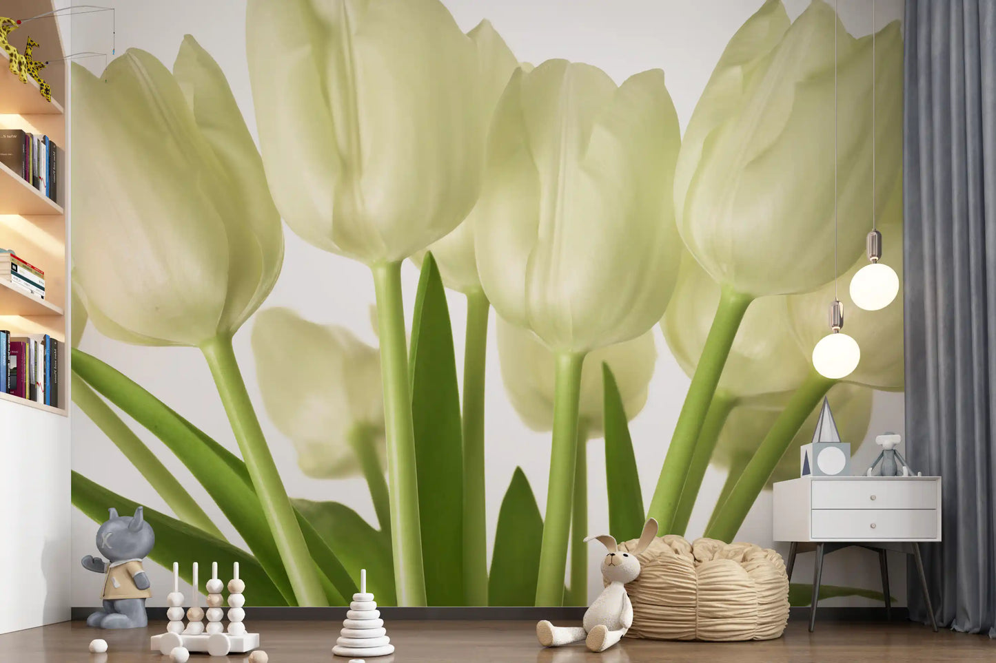 Luminous White Tulips Floral Wall Mural Wall Mural
