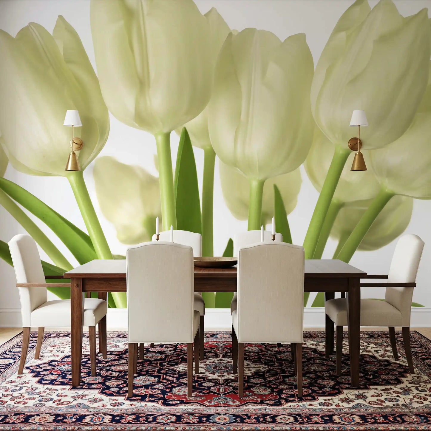 Luminous White Tulips Floral Wall Mural Wall Mural