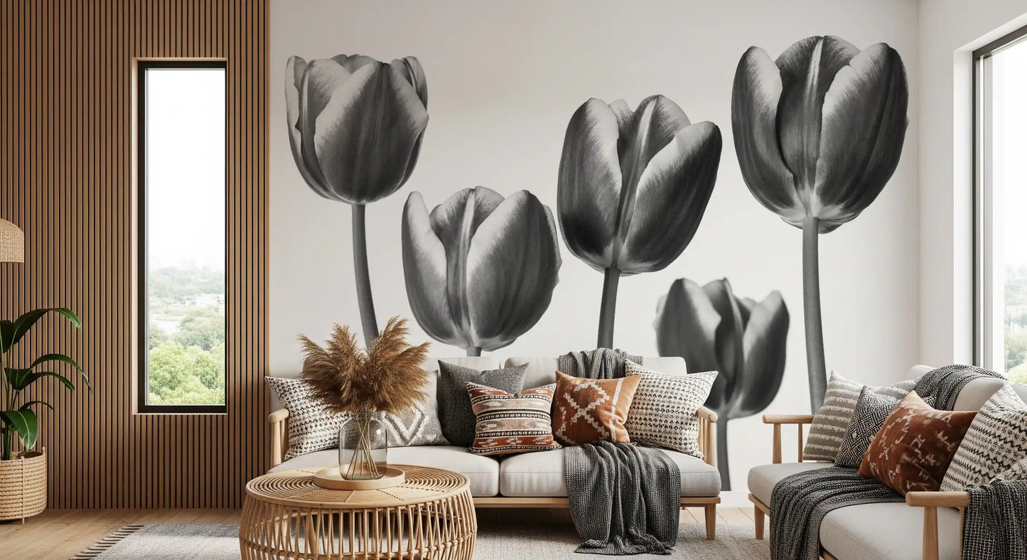 Elegant Monochrome Tulips Wallpaper Wall Mural