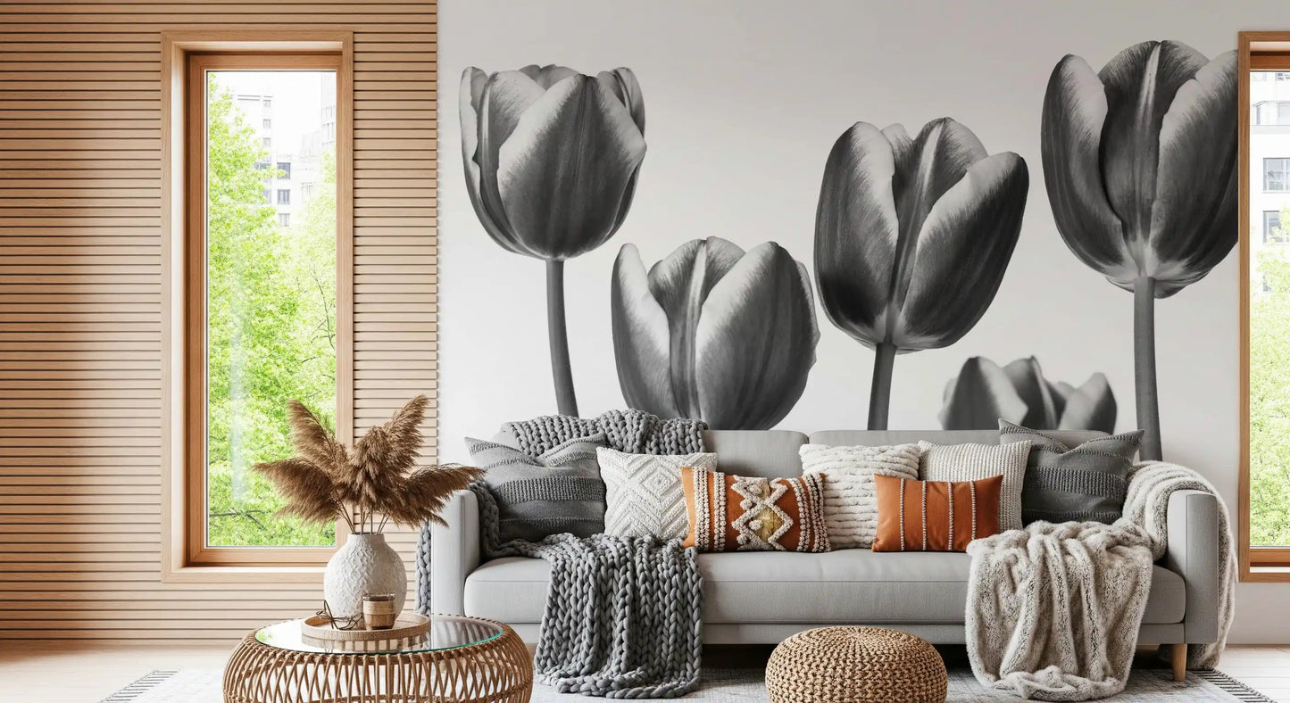 Elegant Monochrome Tulips Wallpaper Wall Mural