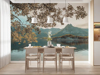 Sunlit Lake and Mountain Vista Wall Mural