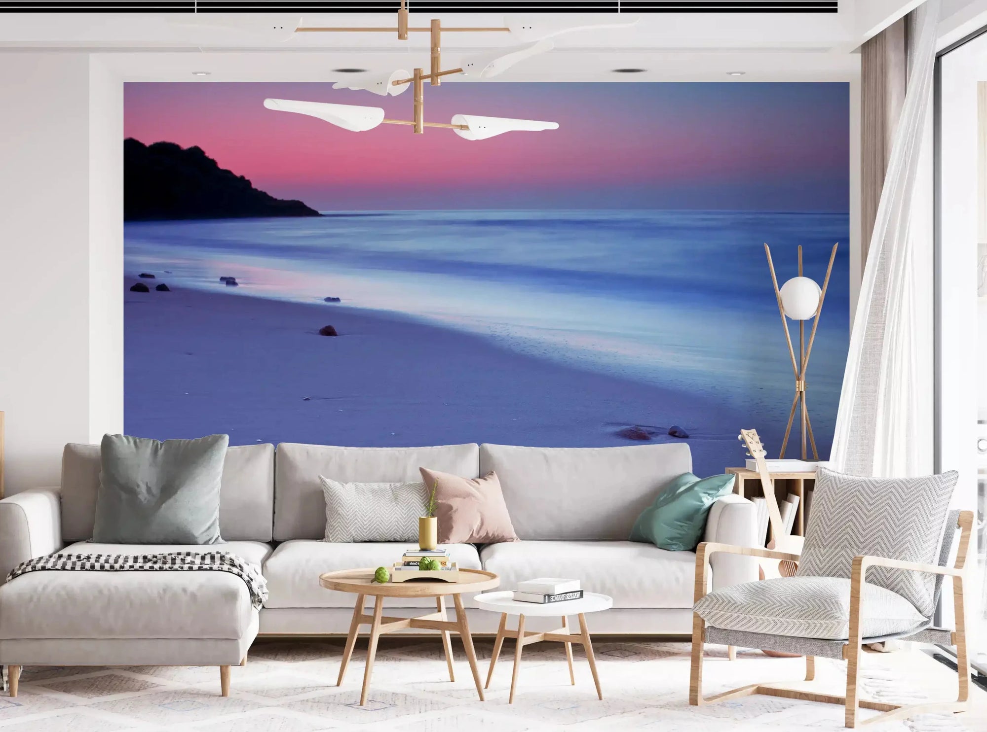 Dusk Over Serene Coastline wall mural giving a calm living room open depth, GD10917
