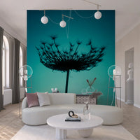 Teal Wildflower Silhouette Wall Mural