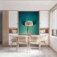 Teal Wildflower Silhouette Wall Mural