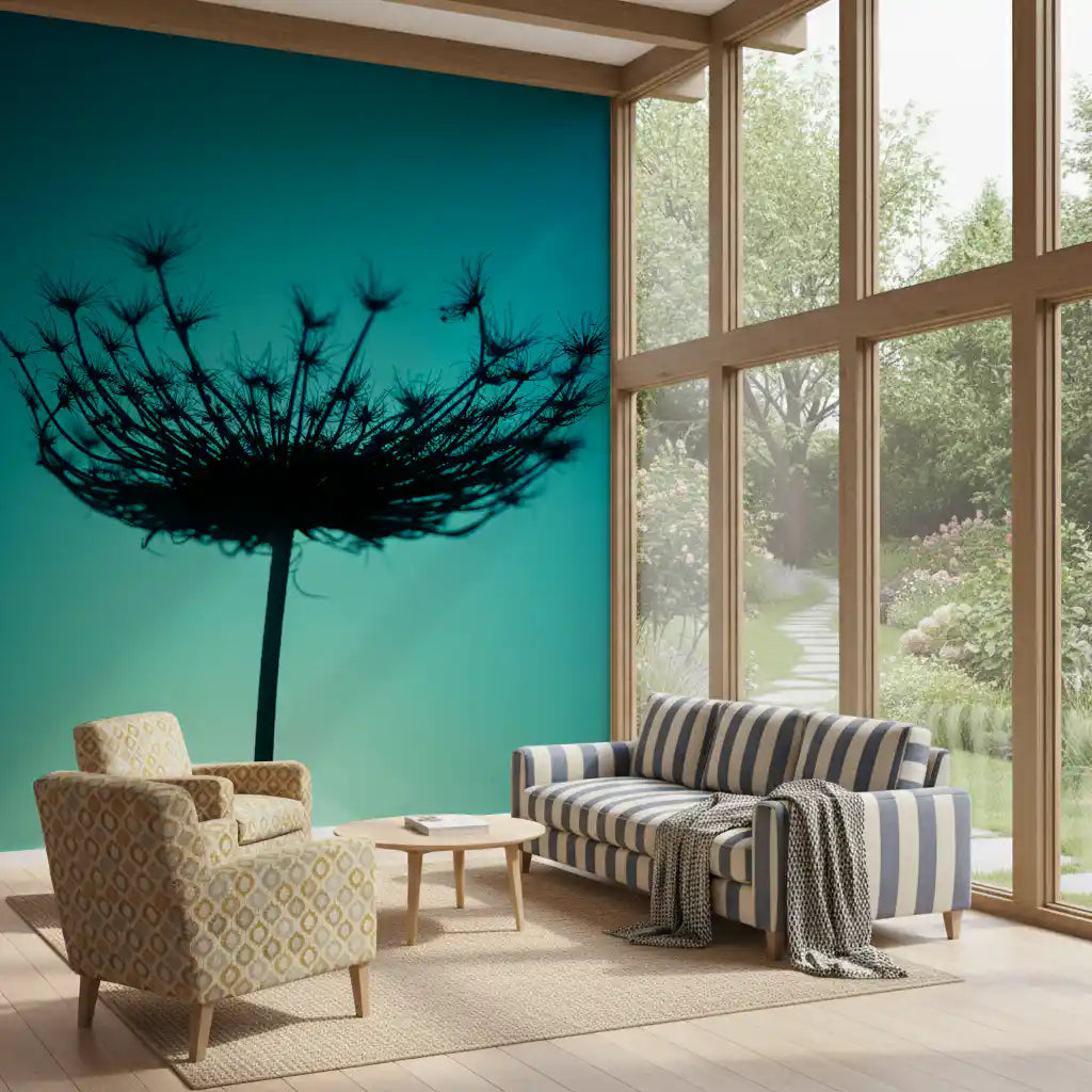 Teal Wildflower Silhouette Wall Mural