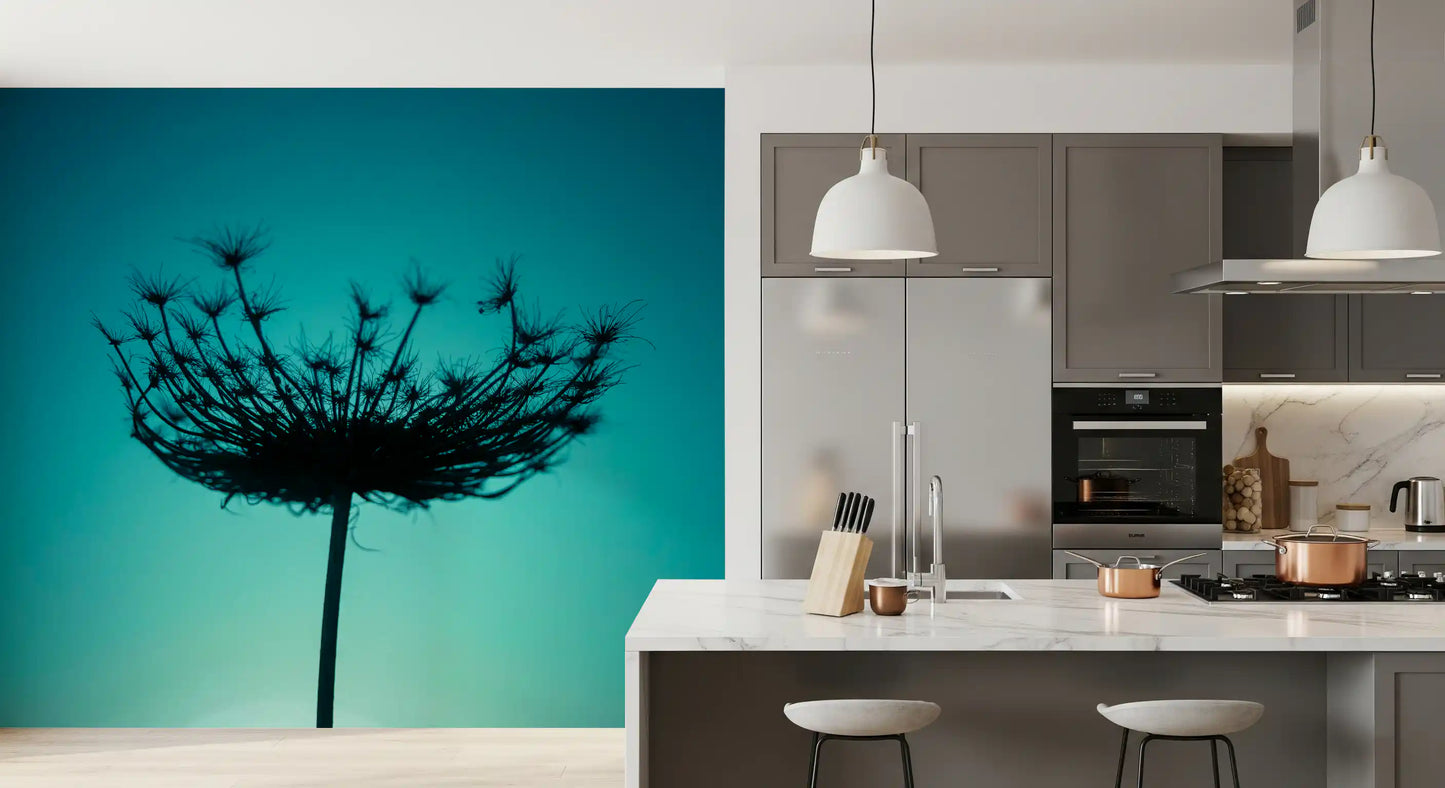 Teal Wildflower Silhouette Wall Mural