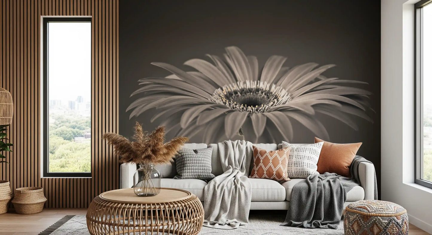 Serene Sepia Gerbera Daisy Macro Wall Mural