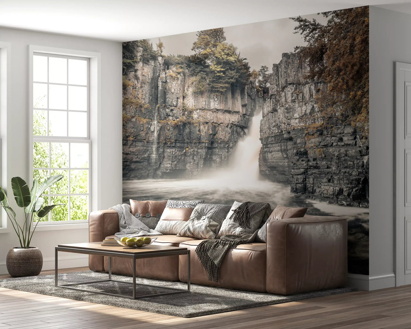 Misty Falls and Rocky Cliffside Wall Mural