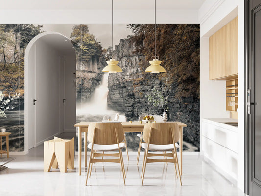 Misty Falls and Rocky Cliffside Wall Mural