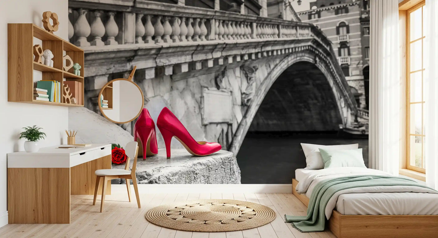 Red Stilettos and Rose on the Rialto Bridge Wall Mural